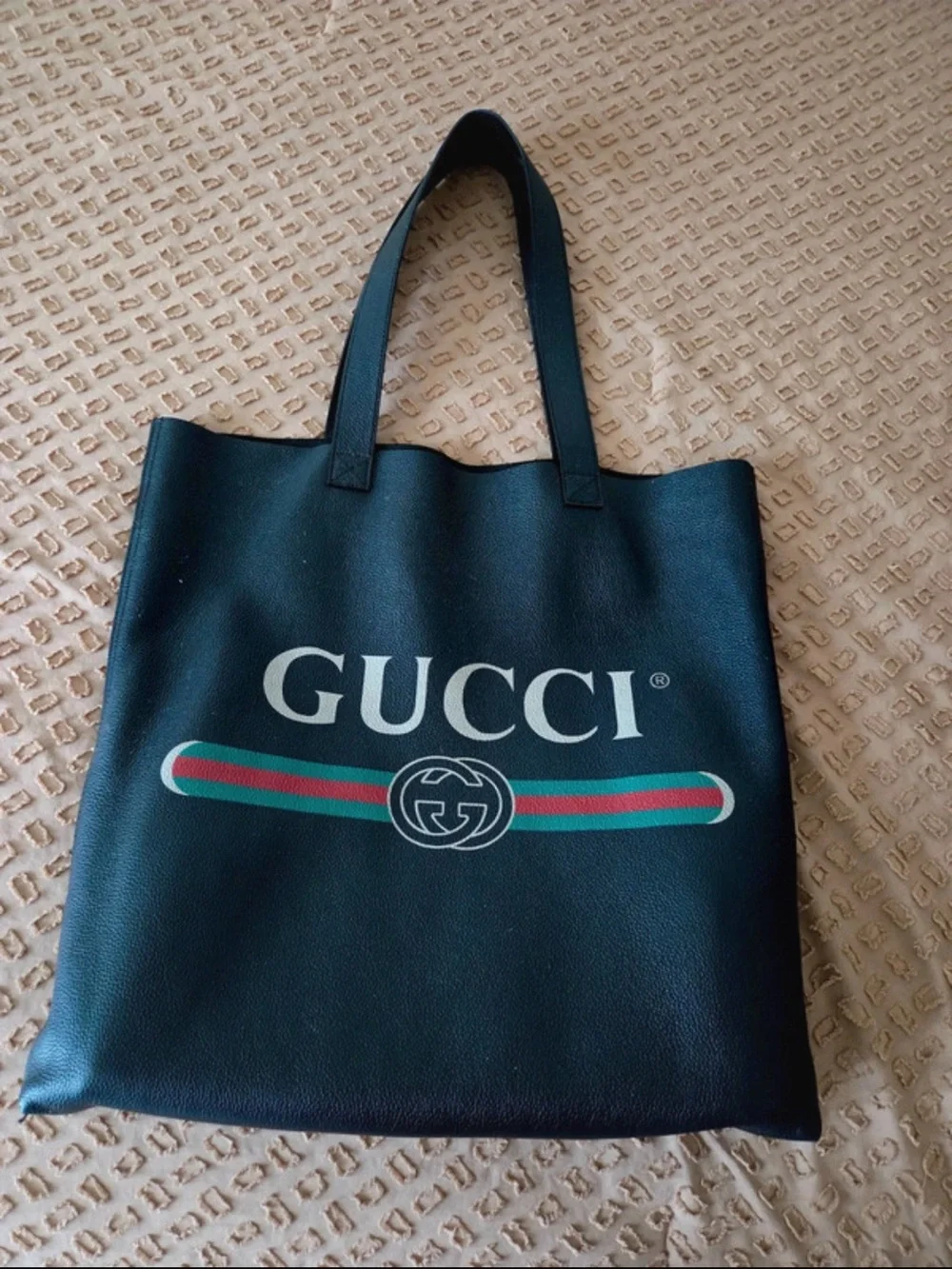 Gucci Black Tote with Green and Red Signature Stripe